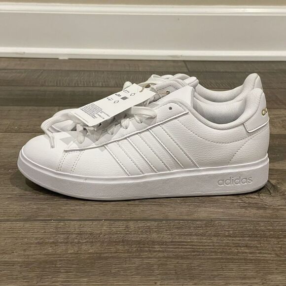 Adidas Grand Court 2 Sneakers White Gold Metallic Womens 6 GW9213 Shoes Youth 5 - Picture 3 of 16